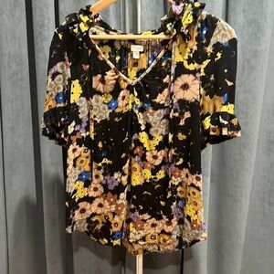 Odille (Anthropologie) short sleeve rayon v neck with ruffles at sleeves/neck